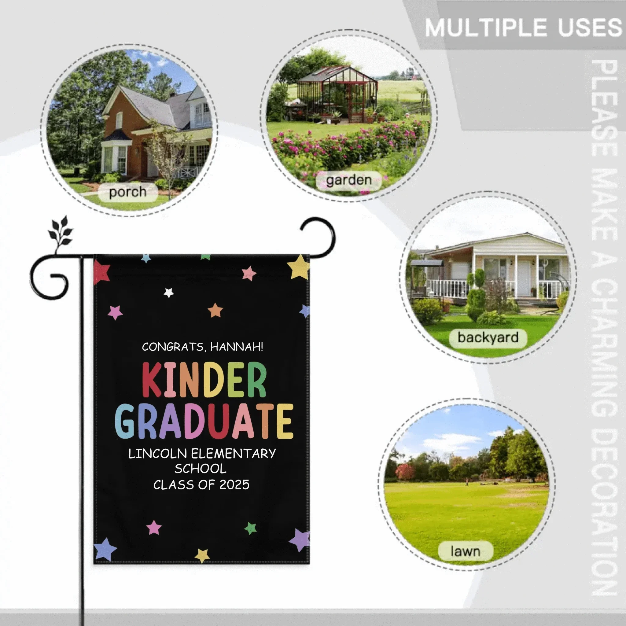 Customized Commencement Season Celebration Flag - Colorful Star Flags with Personalized Names, School Names and Years - Gifts For Family,Graduate,Grandchildren - Joliny