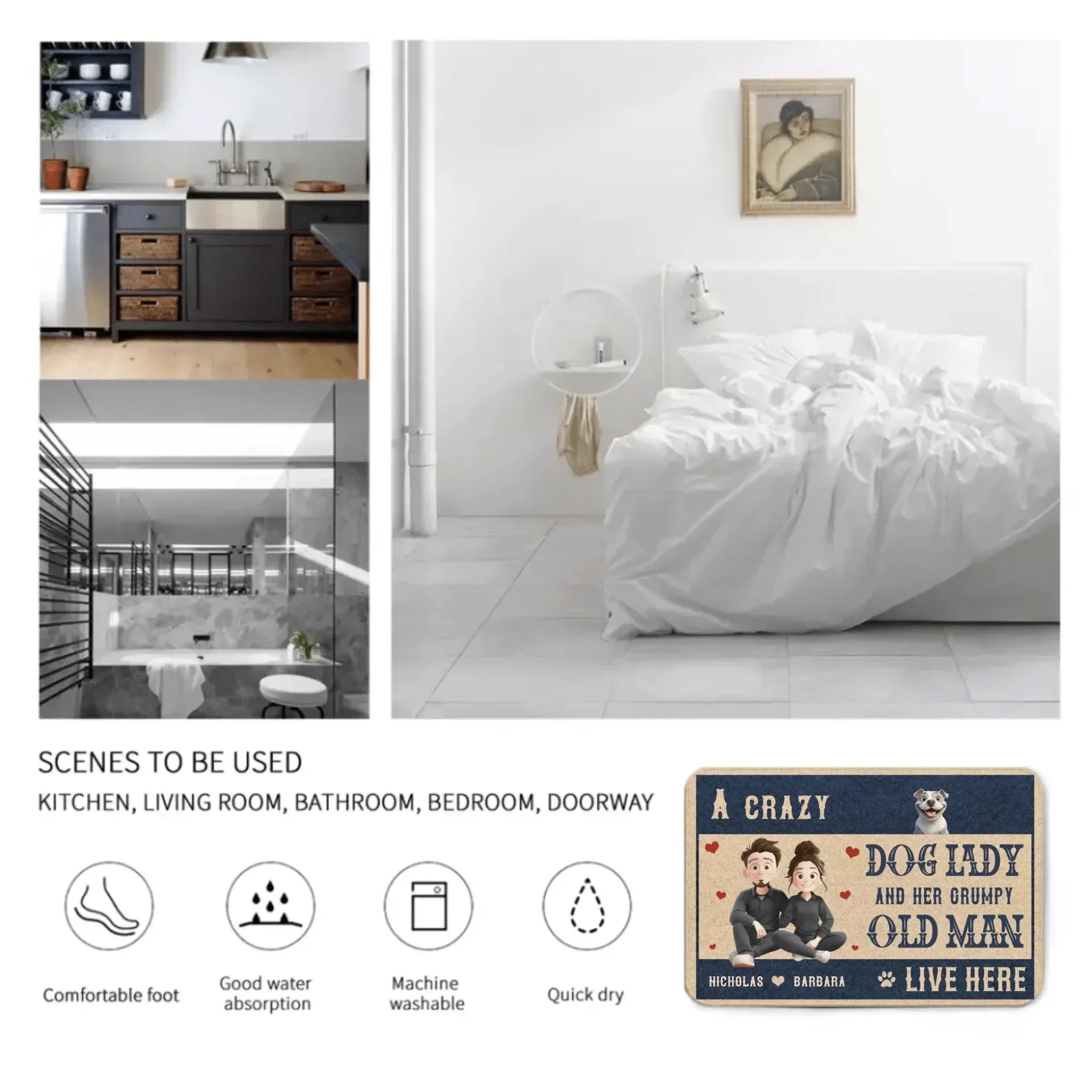 Customized Couple and Dog Floor Mats - Stylish and Trendy Doormat with Personalized Character Images,Names and Dog Breeds - Funny Gifts For Dog Owners,Dog Lovers,Family - Joliny