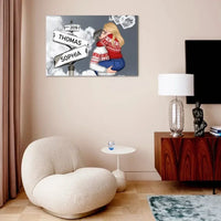 Customized Couple Character Wall Art - Decorative Canvas Painting With Personalized Name And Cartoon Couple Characters - Commemorative Gift - Joliny