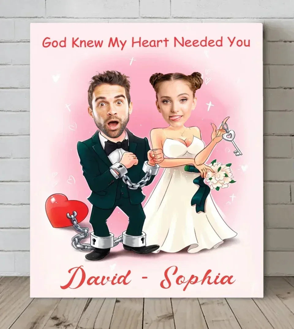 Customized Couple's Theme Wall Painting - Personalized Couple Photo and Name Wedding Character Image Frameless Canvas Painting - A Gift For Girlfriend,Boyfriend,Wife,Husband - Joliny