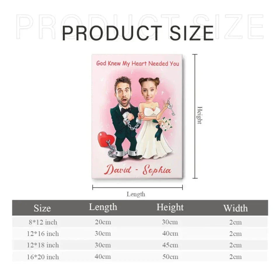 Customized Couple's Theme Wall Painting - Personalized Couple Photo and Name Wedding Character Image Frameless Canvas Painting - A Gift For Girlfriend,Boyfriend,Wife,Husband - Joliny