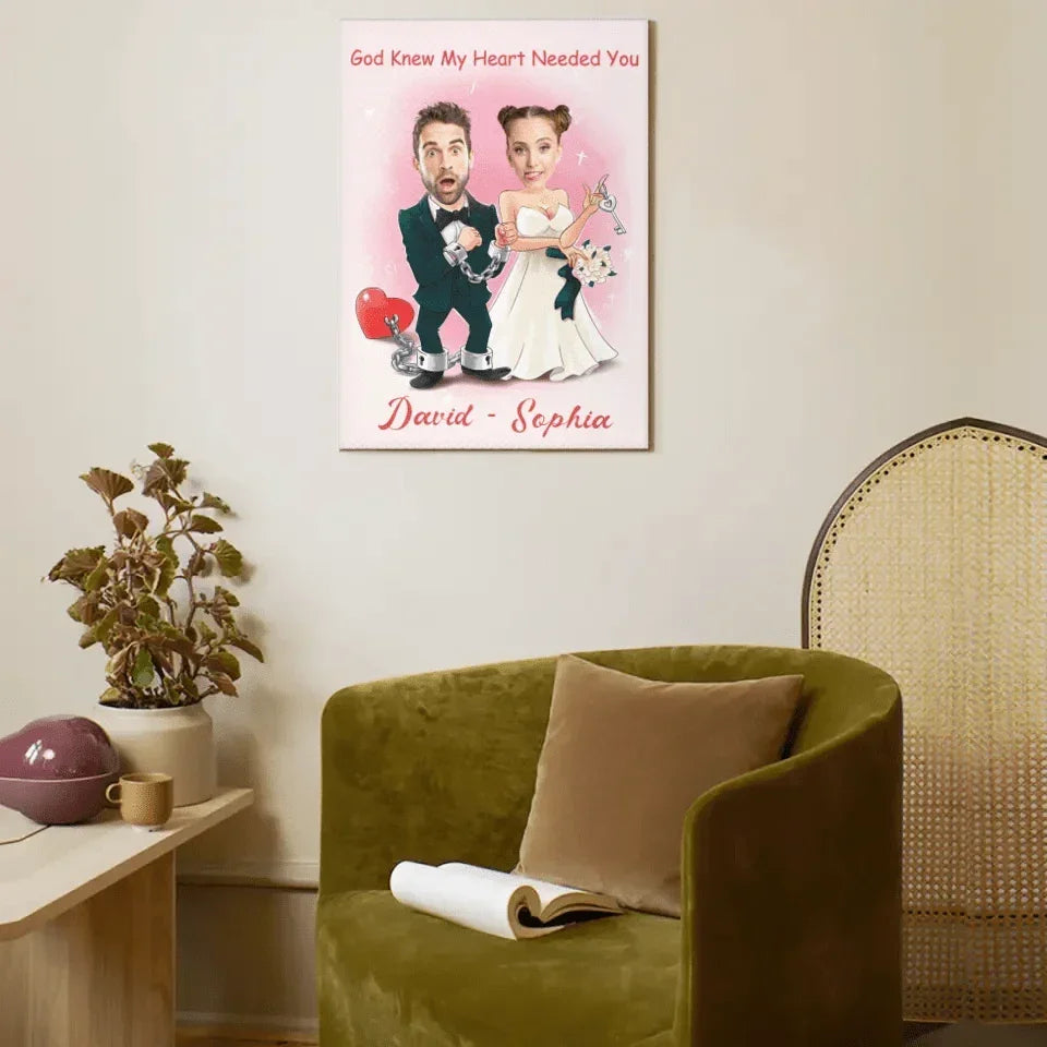 Customized Couple's Theme Wall Painting - Personalized Couple Photo and Name Wedding Character Image Frameless Canvas Painting - A Gift For Girlfriend,Boyfriend,Wife,Husband - Joliny
