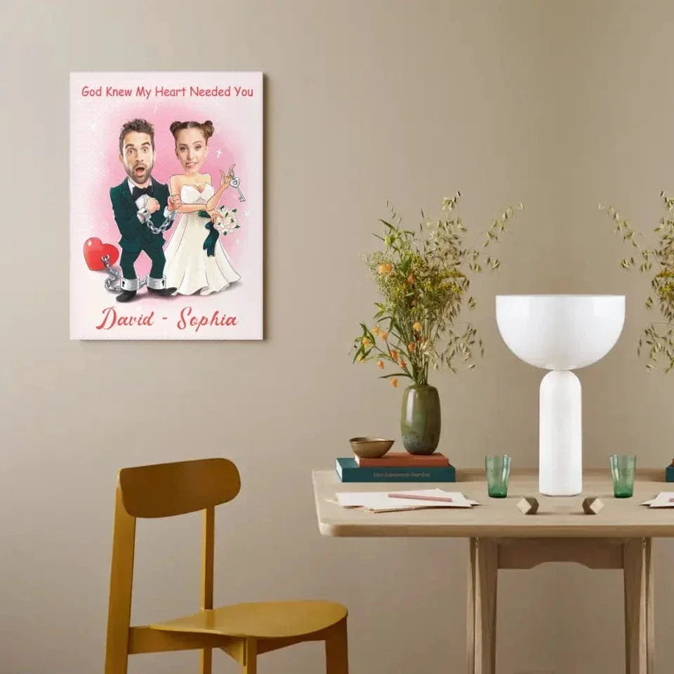 Customized Couple's Theme Wall Painting - Personalized Couple Photo and Name Wedding Character Image Frameless Canvas Painting - A Gift For Girlfriend,Boyfriend,Wife,Husband - Joliny