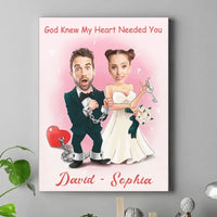 Customized Couple's Theme Wall Painting - Personalized Couple Photo and Name Wedding Character Image Frameless Canvas Painting - A Gift For Girlfriend,Boyfriend,Wife,Husband - Joliny