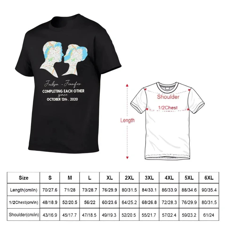 Customized Couple T-shirt - Personalized Name,Date,Map Location Silhouette Couple's Clothing - A Gift For Boyfriend,Girlfriend,Husband,Wife,Anniversary - Joliny