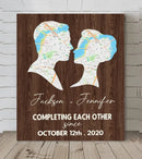 Customized Couple Wall Art - Personalized Name, Date Couple Silhouette Unframed Canvas Painting - A Gift For Boyfriend,Girlfriend,Husband,Wife,Anniversary - Joliny