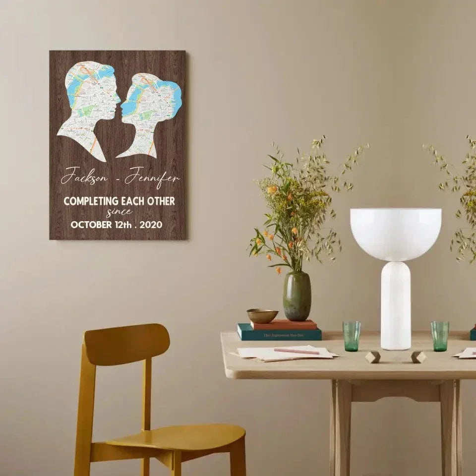 Customized Couple Wall Art - Personalized Name, Date Couple Silhouette Unframed Canvas Painting - A Gift For Boyfriend,Girlfriend,Husband,Wife,Anniversary - Joliny