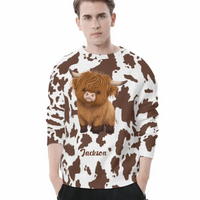 Customized Cow Textured T-shirt - Personalized Name Highland Cow Themed Apparel - A Gift For Highland Cow Lover,Friend,Colleagues - Joliny