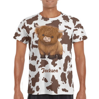 Customized Cow Textured T-shirt - Personalized Name Highland Cow Themed Apparel - A Gift For Highland Cow Lover,Friend,Colleagues - Joliny