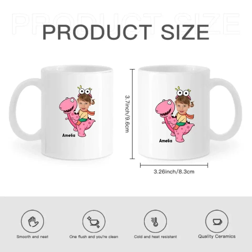 Customized Cute Dinosaur Mug - Two Color Small Dinosaur Personalized Name And Photo Mugs - A Gift For Cute Little Kids,Dinosaur Lovers - Joliny