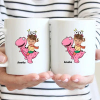 Customized Cute Dinosaur Mug - Two Color Small Dinosaur Personalized Name And Photo Mugs - A Gift For Cute Little Kids,Dinosaur Lovers - Joliny