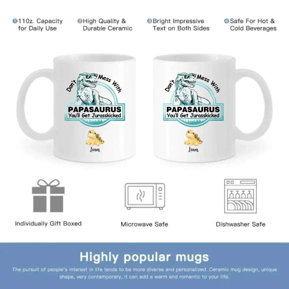 Customized Dinosaur Pattern Mug - Personalized Cartoon Dinosaur Mug with Pattern and Nickname - A Gift For Dinosaur Lovers,Family - Joliny
