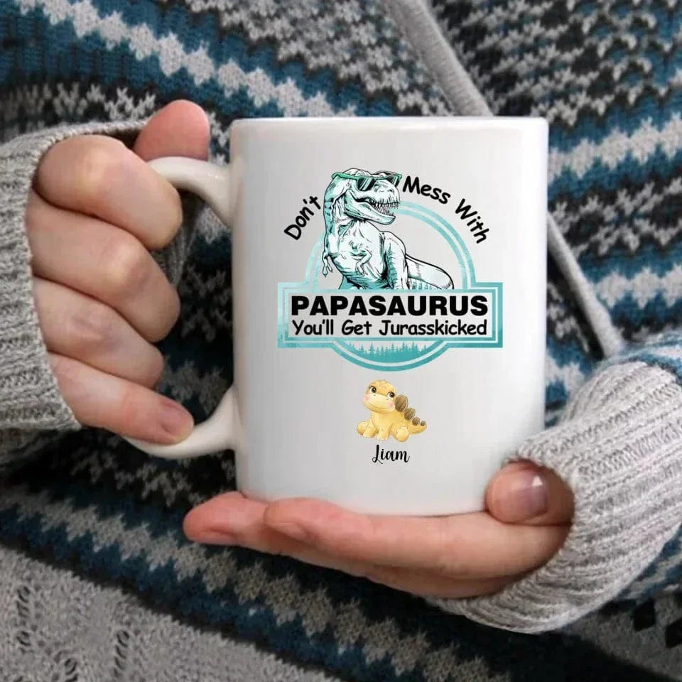 Customized Dinosaur Pattern Mug - Personalized Cartoon Dinosaur Mug with Pattern and Nickname - A Gift For Dinosaur Lovers,Family - Joliny