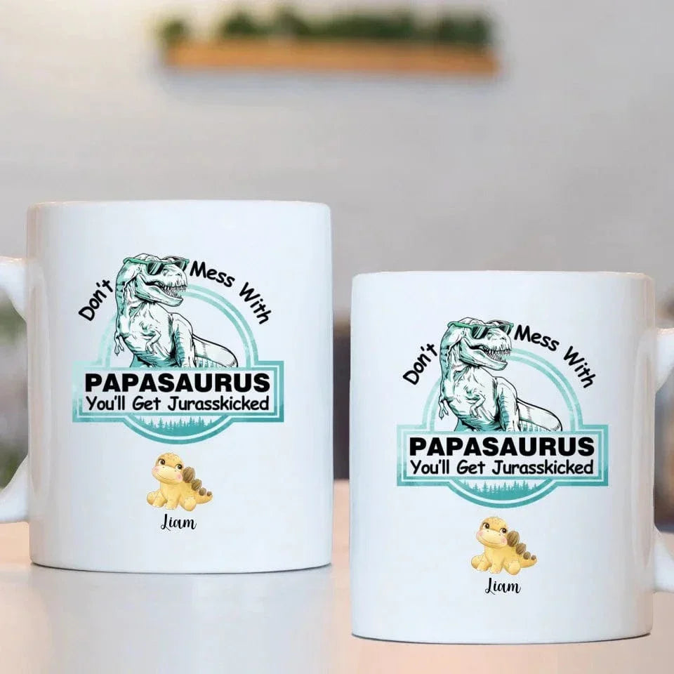Customized Dinosaur Pattern Mug - Personalized Cartoon Dinosaur Mug with Pattern and Nickname - A Gift For Dinosaur Lovers,Family - Joliny