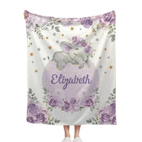 Customized Elephant Blanket - Personalized Name Blankets In Three Color Choices Of Flowers And Elephants - A Gift For Child,Baby - Joliny