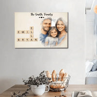 Customized Family Portrait Wall Art - Personalized Name Crossword Puzzle And Decorative Canvas Painting With Family Photo - A Cozy Gift Family - Joliny