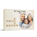 Customized Family Portrait Wall Art - Personalized Name Crossword Puzzle And Decorative Canvas Painting With Family Photo - A Cozy Gift Family - Joliny