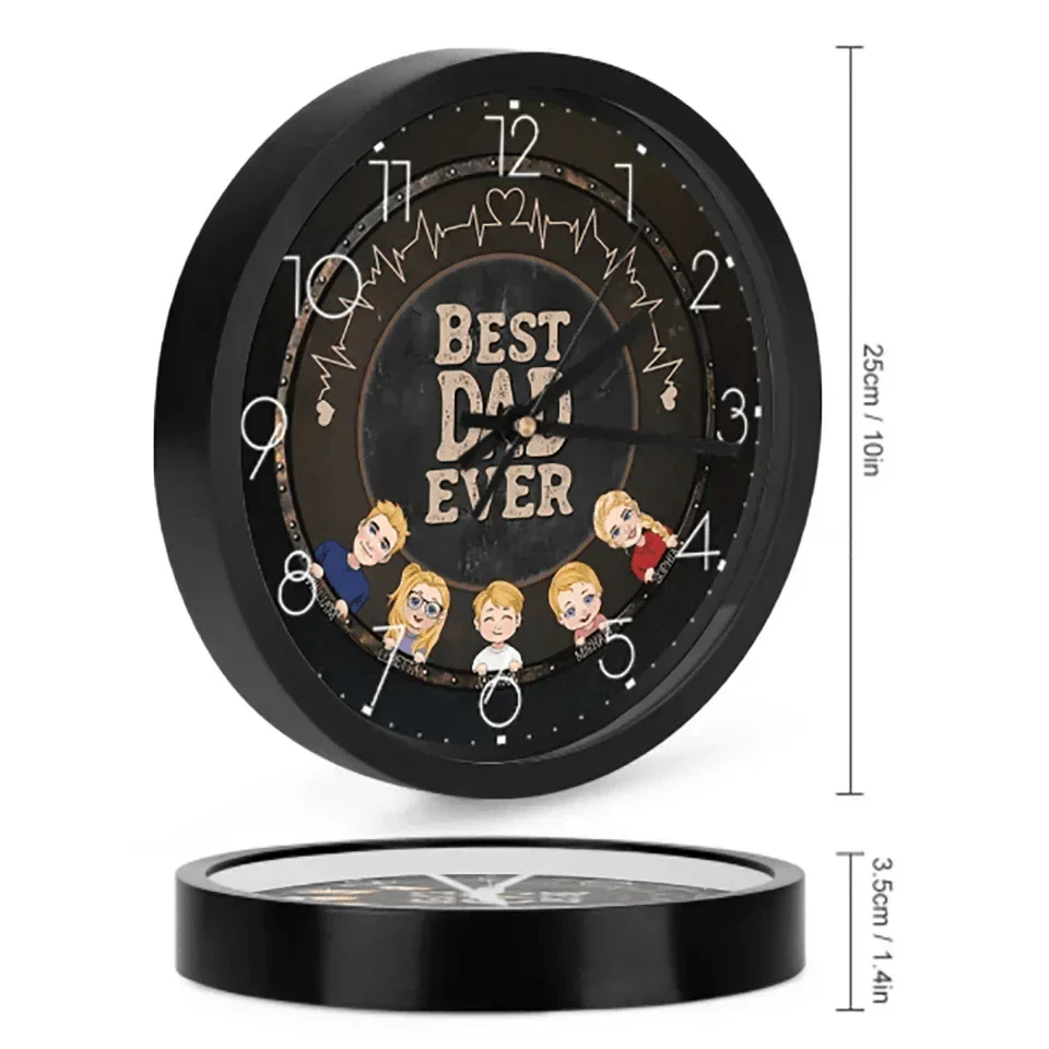 Customized Family Theme Wall Clock - Personalized Family Character and Name Wall Clock - Gift for Family,Dad,Mom