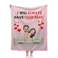 Customised Fun Couple Blanket - Personalised names and cartoon couple images Quirky Fun Blanket - Gifts for Girlfriends, Boyfriends, Husbands, Wives - Joliny