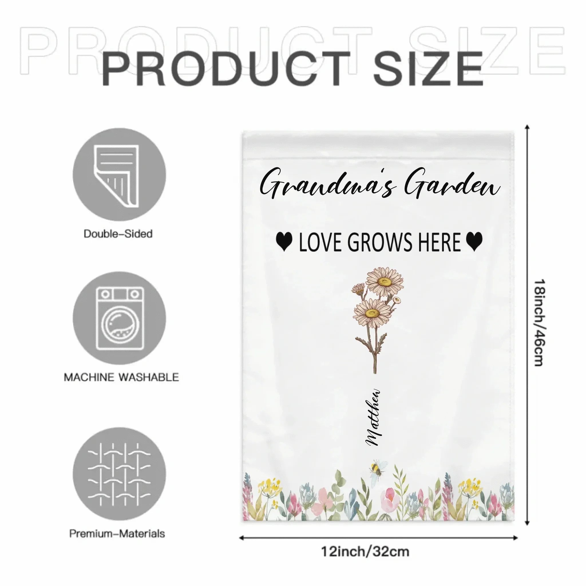 Customized Garden Themed Decorative Flags - Personalized Birthday Flower and Name Bush Pattern Flags - A Gift For Family,Friend,Flower Lovers - Joliny