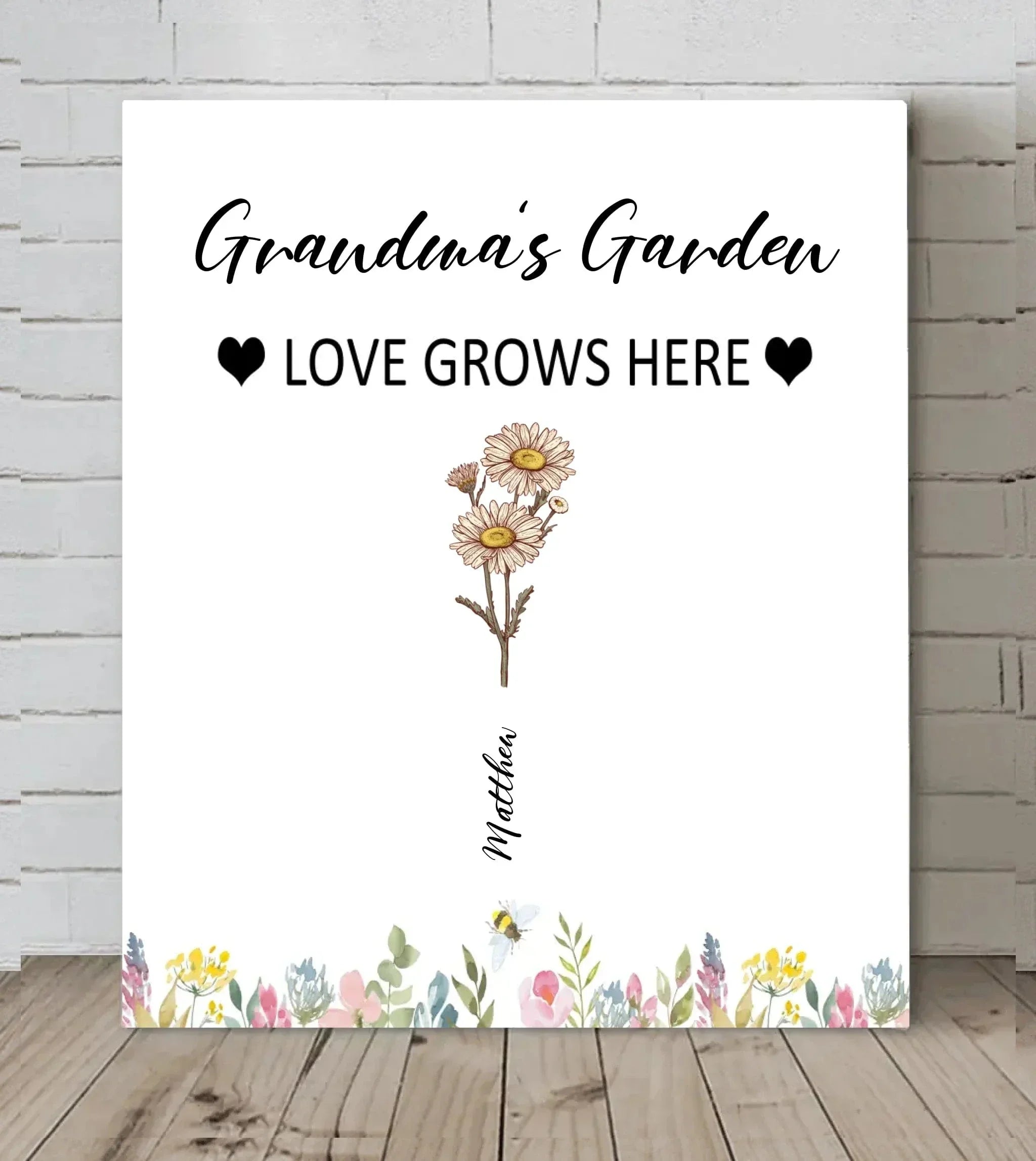 Customized Garden Themed Decorative Wall Art - Personalized Birthday Flower and Name Bush Pattern Canvas Painting - A Gift For Family,Friend,Flower Lovers - Joliny