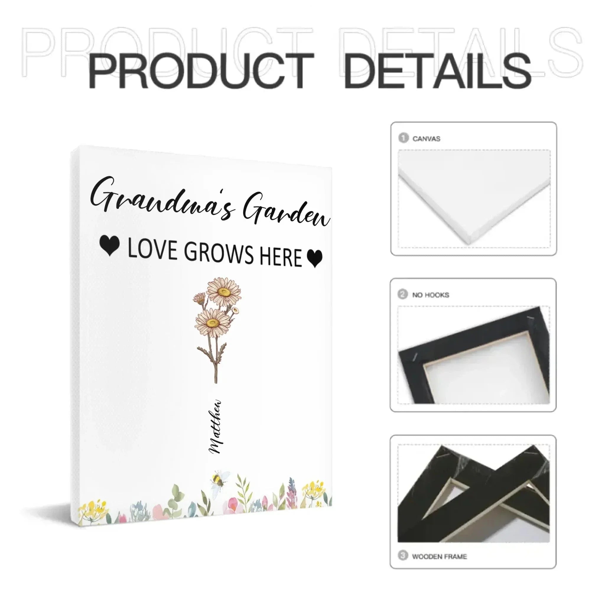 Customized Garden Themed Decorative Wall Art - Personalized Birthday Flower and Name Bush Pattern Canvas Painting - A Gift For Family,Friend,Flower Lovers - Joliny