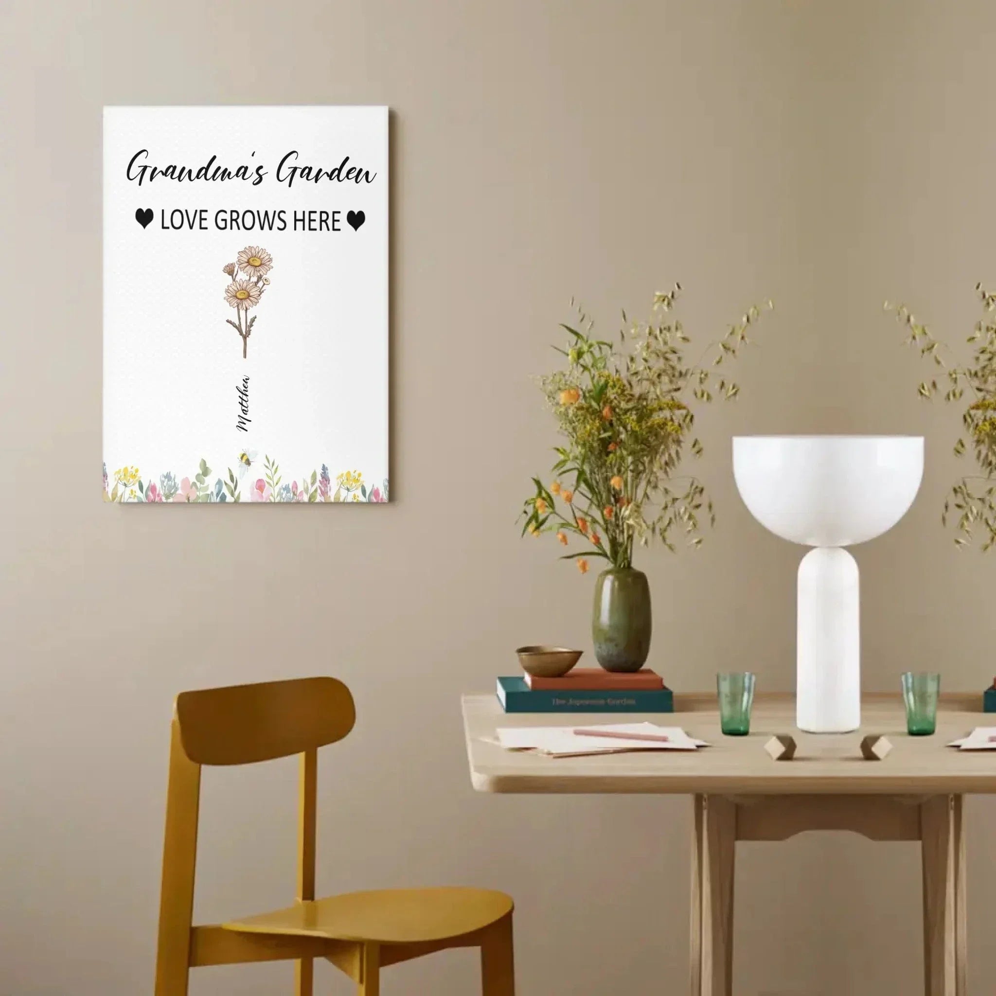 Customized Garden Themed Decorative Wall Art - Personalized Birthday Flower and Name Bush Pattern Canvas Painting - A Gift For Family,Friend,Flower Lovers - Joliny