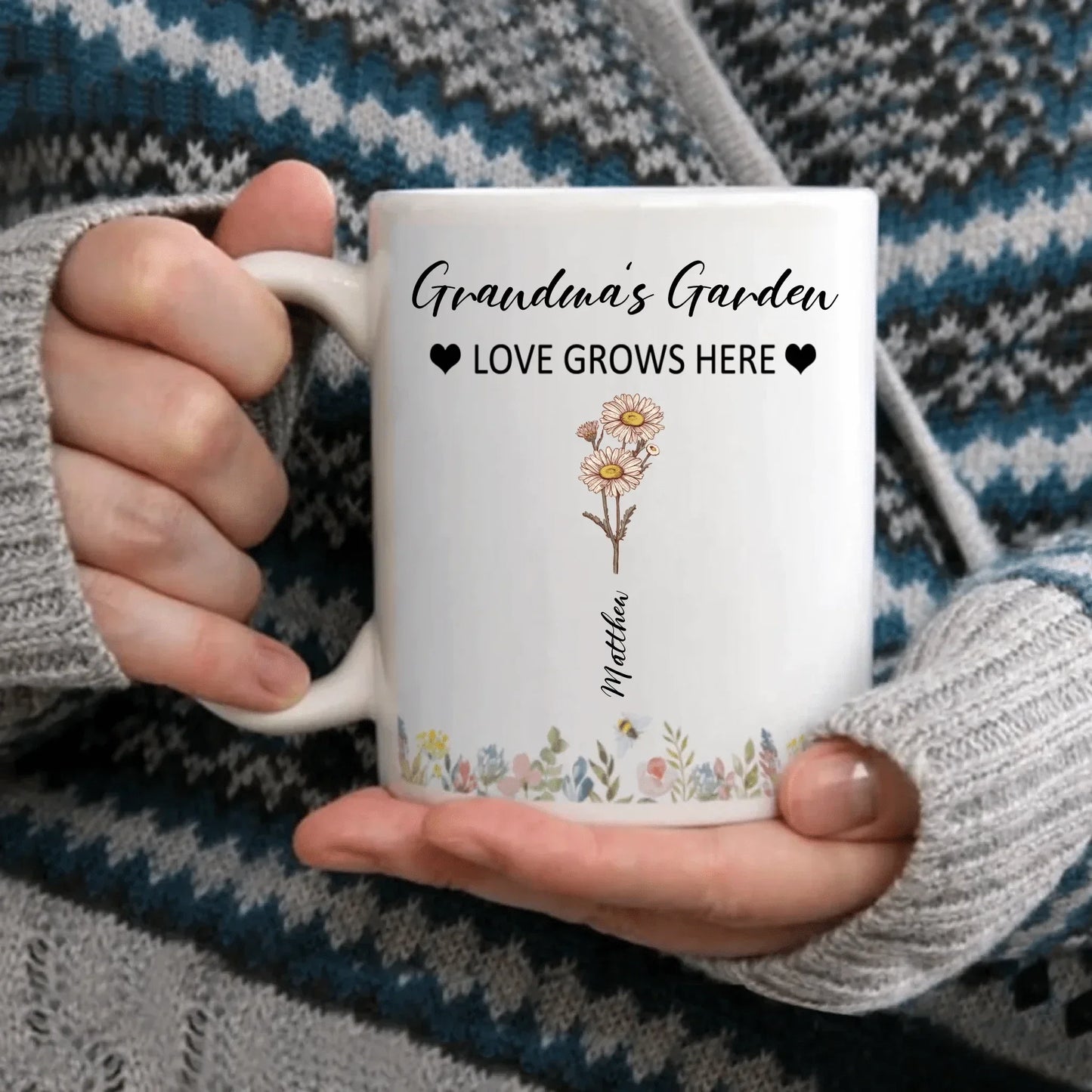 Customized Garden Themed Mug - Personalized Birthday Flower and Name Bush Pattern Mug - A Gift For Family,Friend,Flower Lovers - Joliny