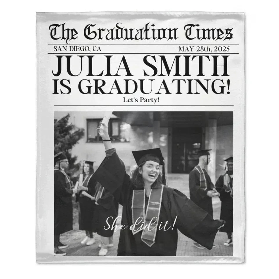 Customized Graduation Themed Blankets - Personalized Name,Photo and Date Graduation Season Blankets - A Graduation Gift For Kids,Students,Roommates - Joliny