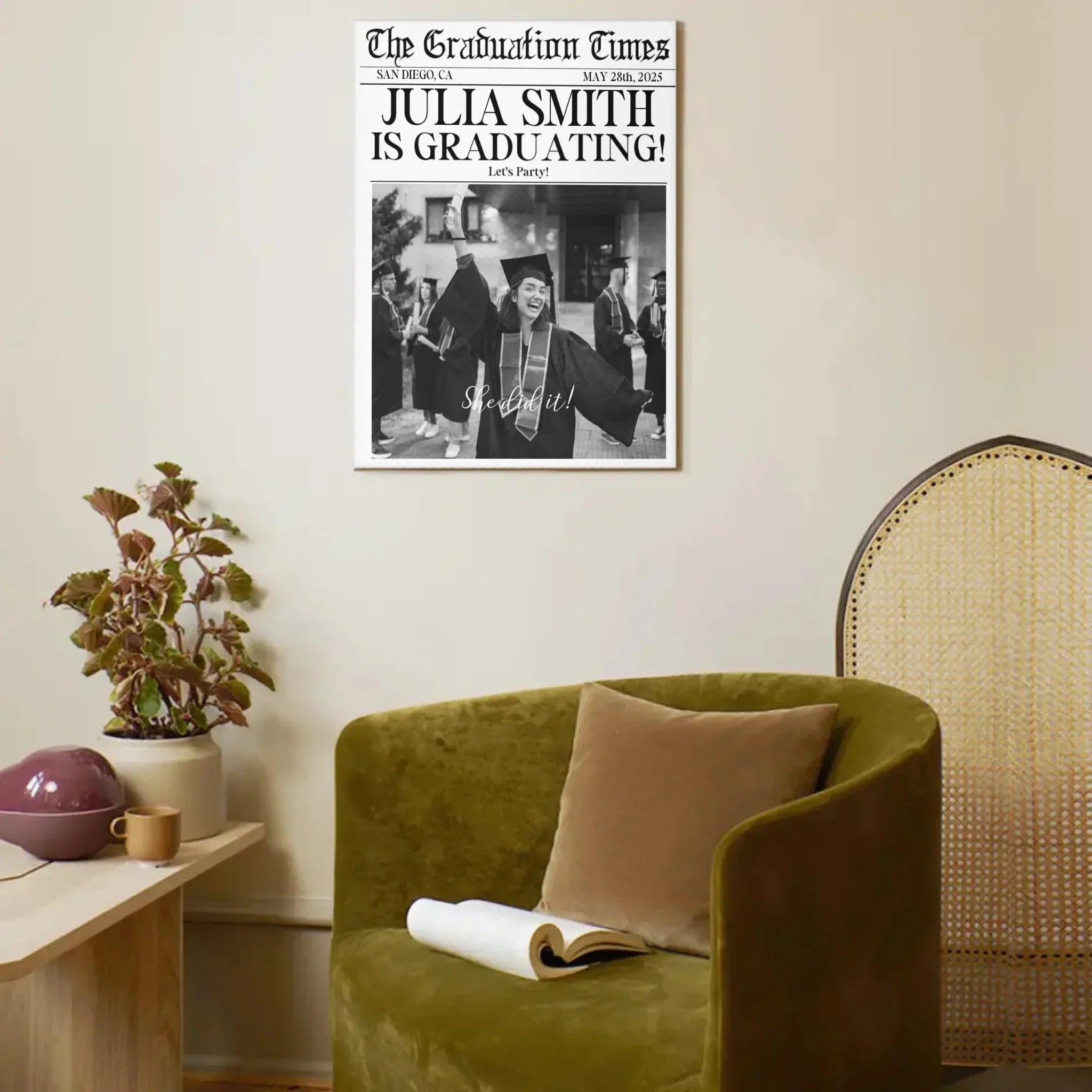 Customized Graduation Themed Wall Art - Personalized Name,Photo and Date Graduation Season Canvas Painting - A Graduation Gift For Kids,Students,Roommates - Joliny