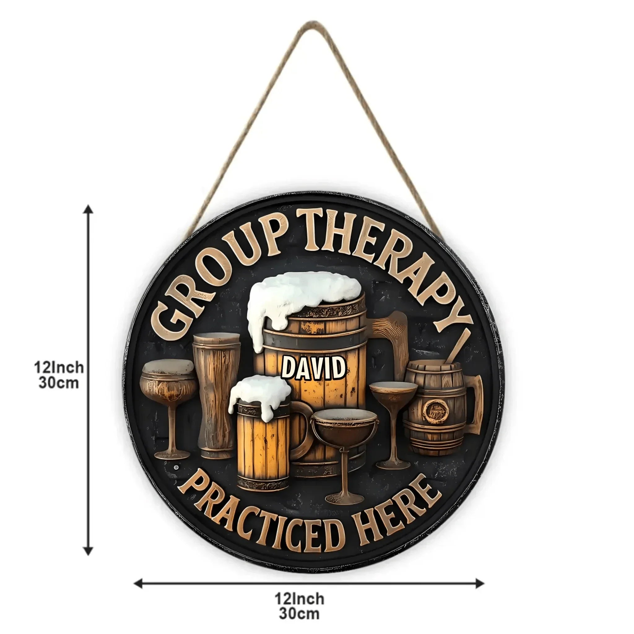 Customized Group Therapy Wooden Door Signs - Personalized Name Keg Pattern Round Door Sign - A Gift For Friend,Family,BFF - Joliny