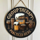 Customized Group Therapy Wooden Door Signs - Personalized Name Keg Pattern Round Door Sign - A Gift For Friend,Family,BFF - Joliny