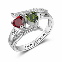 Customized Heart Shaped Ring with Diamonds - Personalized Name and Heart Birthstone Ring - A Gift For Mother,Wife - Joliny