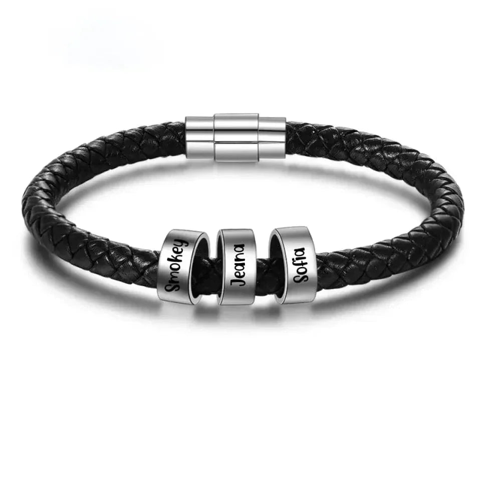 Customized Men's Bracelets - Personalized Name Bead Accessories Black Braided Bracelet - A Gift For Dad,Grandpa,Friend,Husband,Boyfriend
