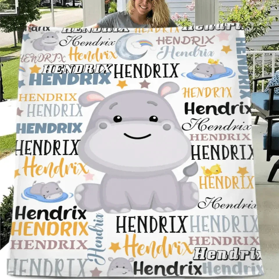Customized Name Baby Hippopotamus Blanket For Boys Girls Babies