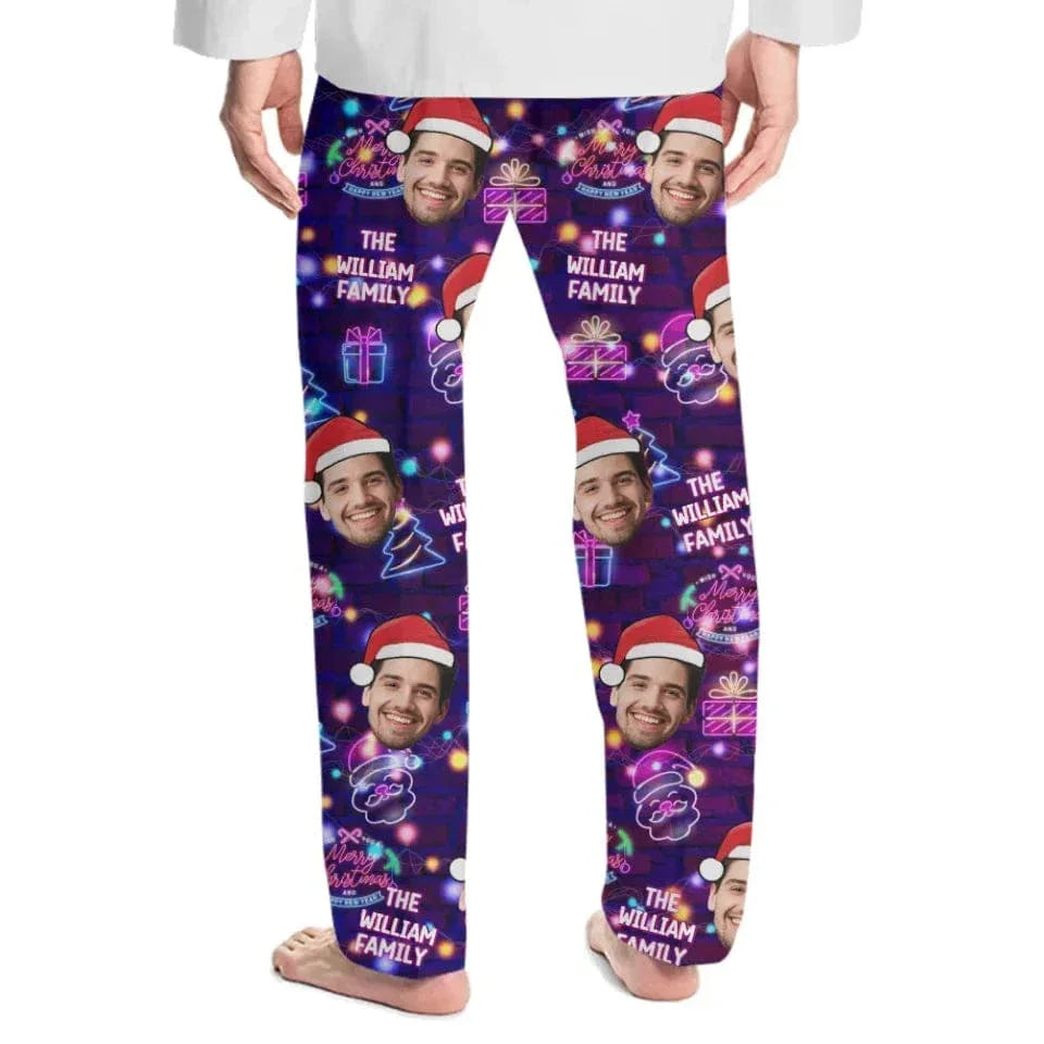 Customized Photo Funny Pajama - Personalized Photo and Family Name Neon Style Pajamas - Fun Gifts For Husband,Wife,Family - Joliny