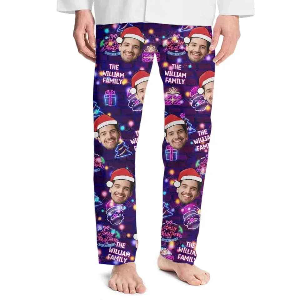 Customized Photo Funny Pajama - Personalized Photo and Family Name Neon Style Pajamas - Fun Gifts For Husband,Wife,Family - Joliny