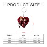 Customized Rose Heart Couple Keychain - Personalized Name and Couple Character Decorated Heart Keychain - A Gift For Couples,Wife,Husband,Girlfriend,Boyfriend,Her,Him - Joliny