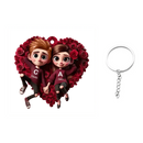 Customized Rose Heart Couple Keychain - Personalized Name and Couple Character Decorated Heart Keychain - A Gift For Couples,Wife,Husband,Girlfriend,Boyfriend,Her,Him - Joliny