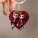 Customized Rose Heart Couple Keychain - Personalized Name and Couple Character Decorated Heart Keychain - A Gift For Couples,Wife,Husband,Girlfriend,Boyfriend,Her,Him - Joliny