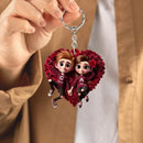 Customized Rose Heart Couple Keychain - Personalized Name and Couple Character Decorated Heart Keychain - A Gift For Couples,Wife,Husband,Girlfriend,Boyfriend,Her,Him - Joliny