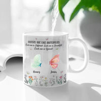 Customized Sisters Theme Mug - Personalized Birthday Butterfly and Name 3D Inflatable Garden Pattern Mug - Gift for Sisters, BFF, Friends - Joliny
