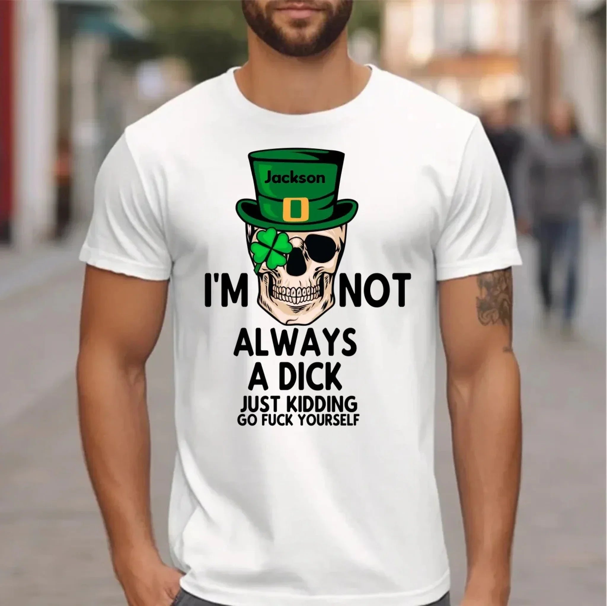 Customized St. Patrick's Day T-shirt - Personalized Name St. Patrick's Day Themed Skull Printed Clothes -  A Gift For Friend,Family,Holiday Enthusiasts