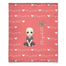 Cute Cartoon Character - Personalised Name Heart Birth Flower Soft Throw Blanket - A Gift For Birthday Person,Friend,Family - Joliny