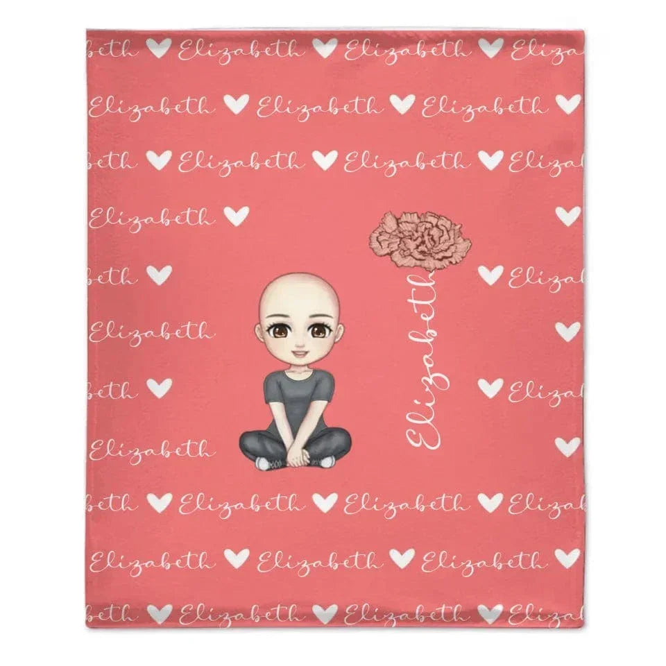 Cute Cartoon Character - Personalised Name Heart Birth Flower Soft Throw Blanket - A Gift For Birthday Person,Friend,Family - Joliny