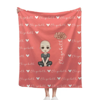 Cute Cartoon Character - Personalised Name Heart Birth Flower Soft Throw Blanket - A Gift For Birthday Person,Friend,Family - Joliny