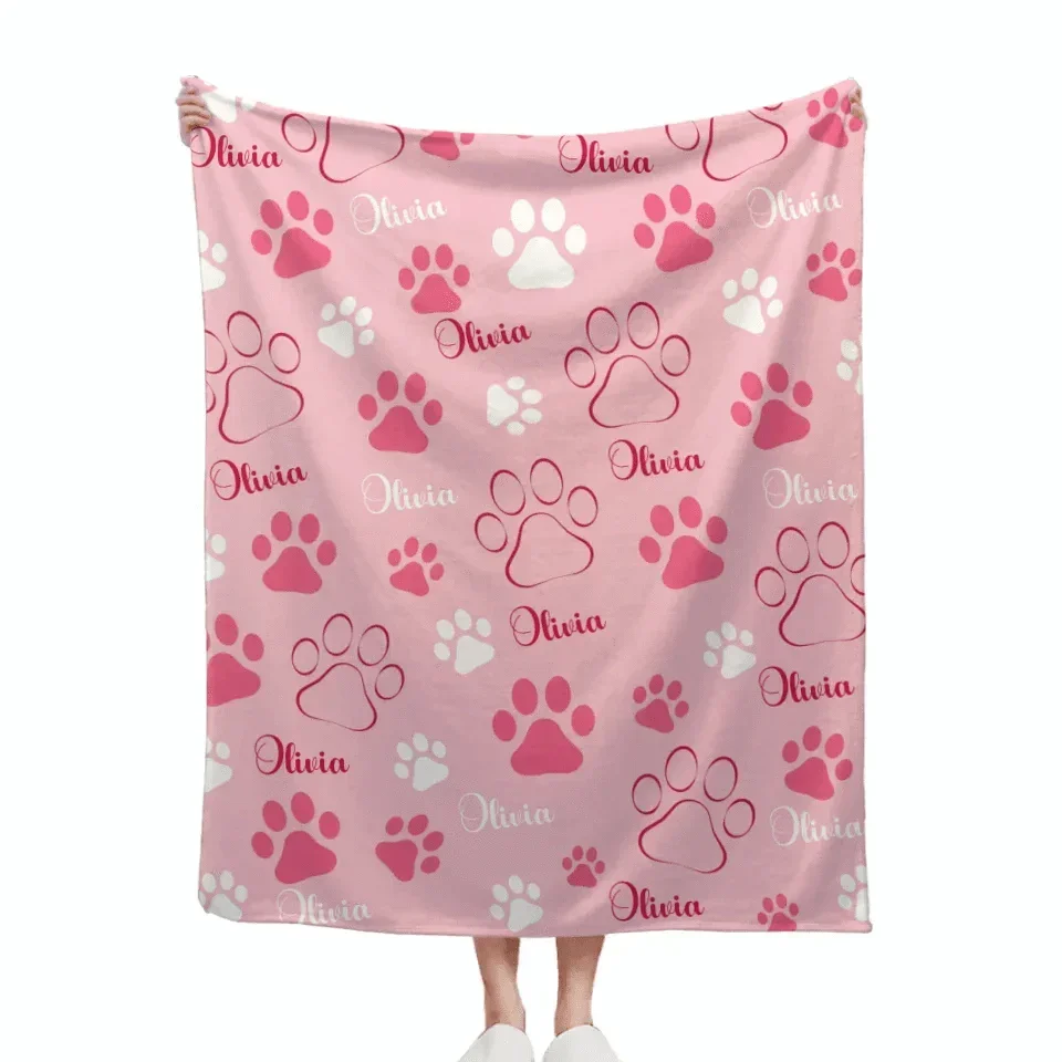 Cute Dog Paw Print - Personalized Name Custom Pet Name Blanket Personalized Dog Blanket - Gifts for Dog Lovers