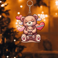 Cute Grandma Bear Mama Bear With Kids Personalized Acrylic Keychain - Joliny