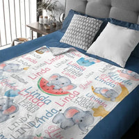Cute Little Elephant Children's Name Customized Blanket Birthday Gift Christmas Gift - Joliny