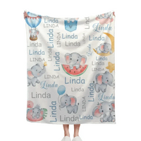 Cute Little Elephant Children's Name Customized Blanket Birthday Gift Christmas Gift - Joliny